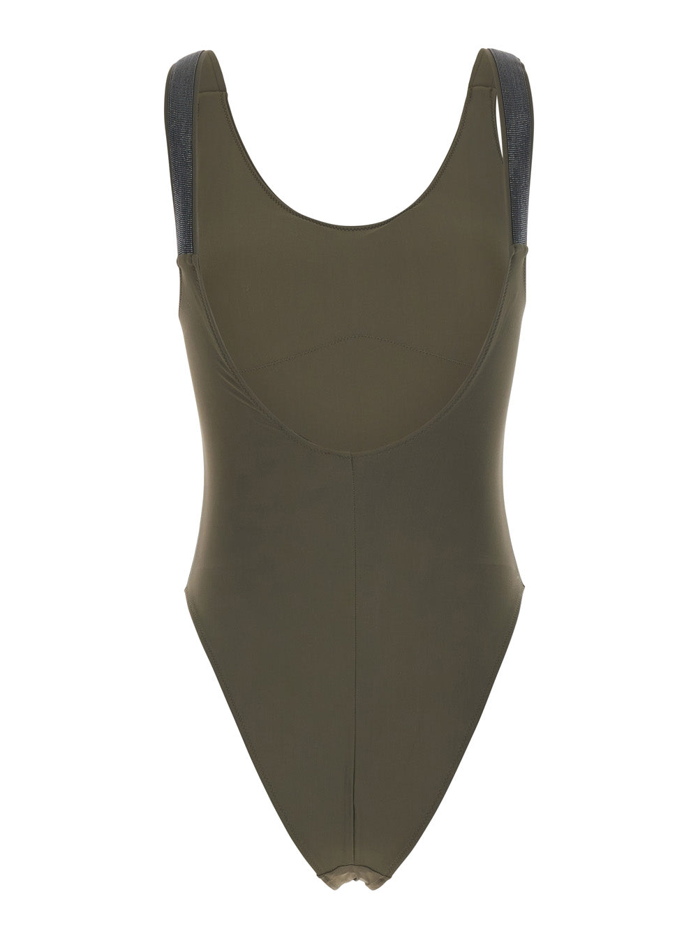 Brunello Cucinelli Women Green One-Piece Swimsuit With Monil Decoration On The Straps In Stretch Tech Fabric For Women BRUNELLO CUCINELLI