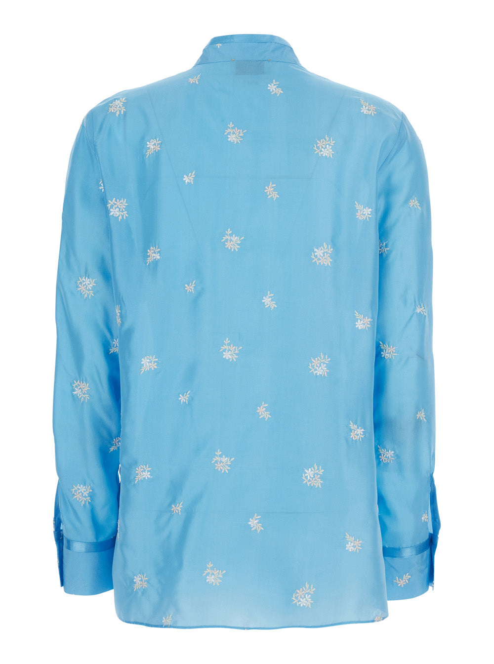 Forte_Forte Women Light Blue Shirt With Mandarin Collar And All-Over Floral Embroidery In Silk For Women FORTE FORTE