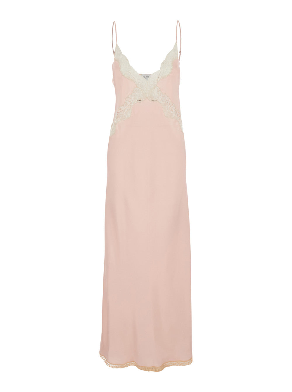 Forte_Forte Women Pink Long Slip Dress With Lace Decoration On The Front In Viscose For Women FORTE FORTE