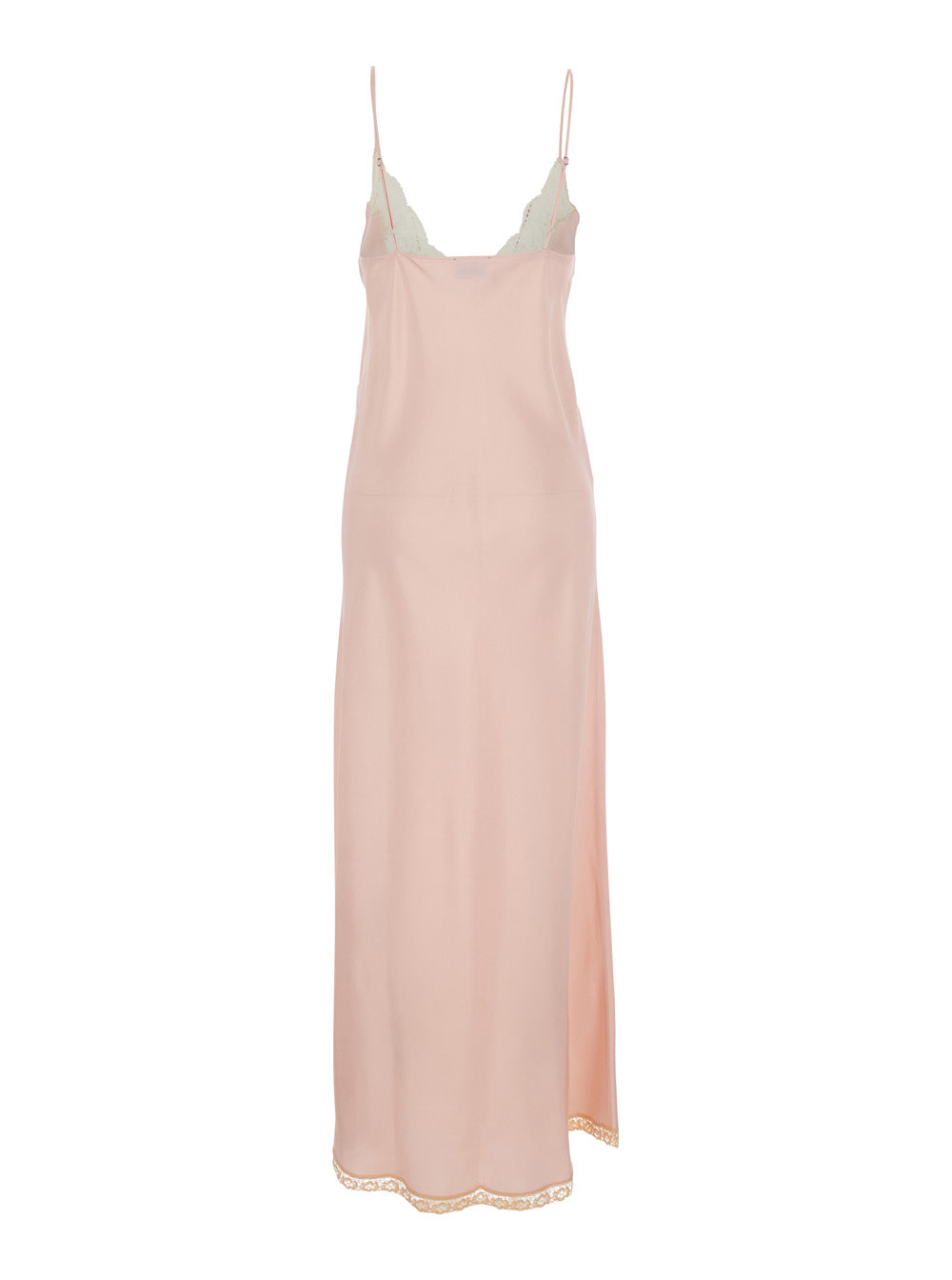 Forte_Forte Women Pink Long Slip Dress With Lace Decoration On The Front In Viscose For Women FORTE FORTE