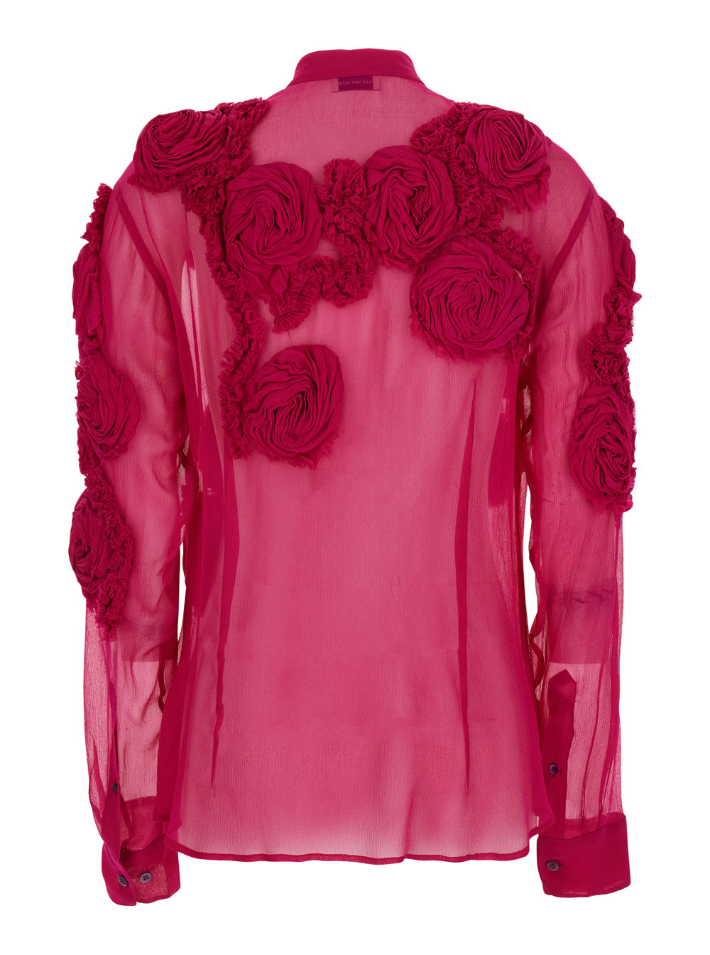 Dries Van Noten Women Fuchsia Shirt With Mandarin Collar And 3D Floral Embroidery All-Over In Silk For Women DRIES VAN NOTEN