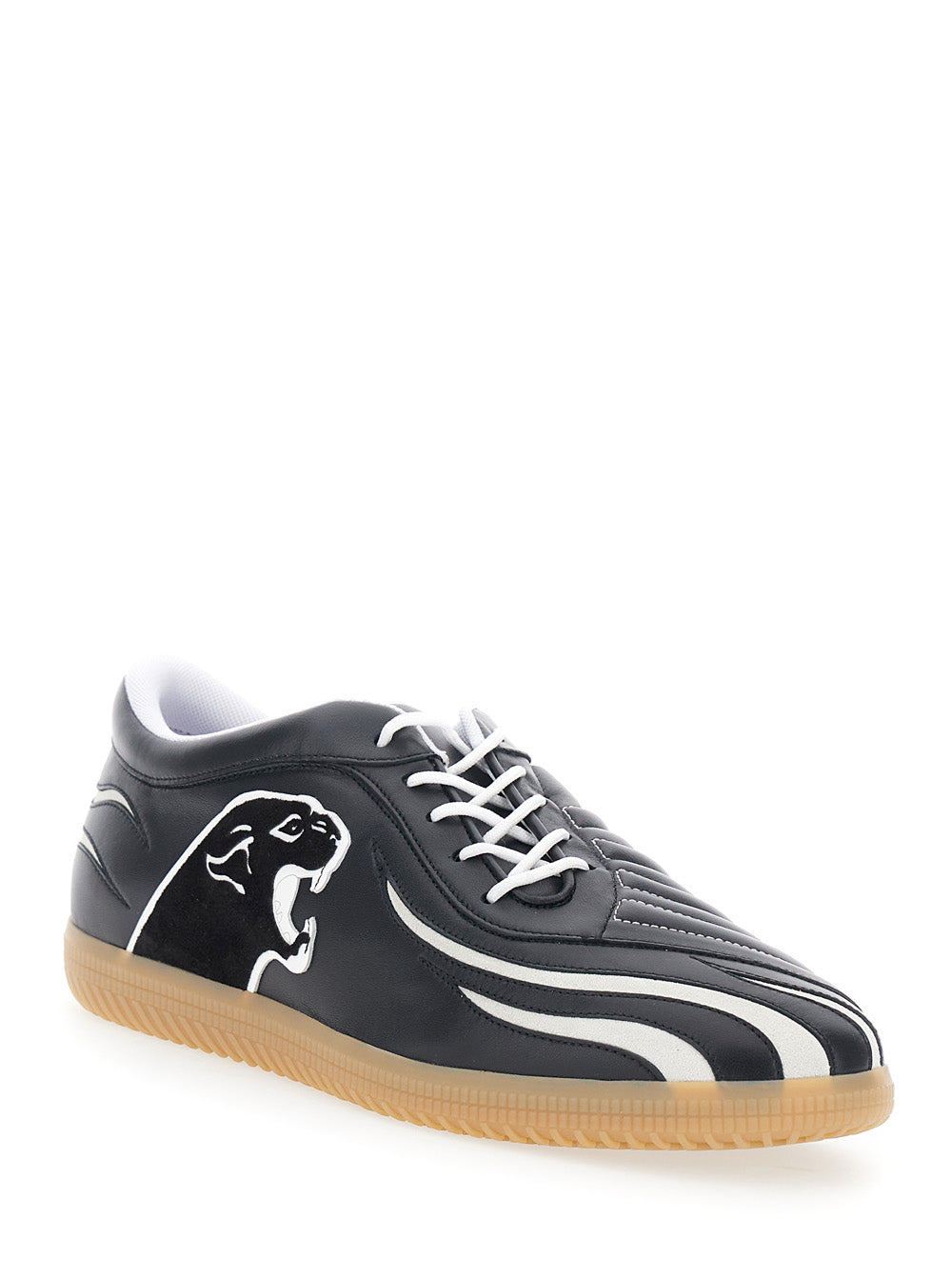 Valentino Garavani Men Black Low Top Sneakers With Panther Patch Detail On The Side And Flame Motif In  Leather For Men VALENTINO GARAVANI