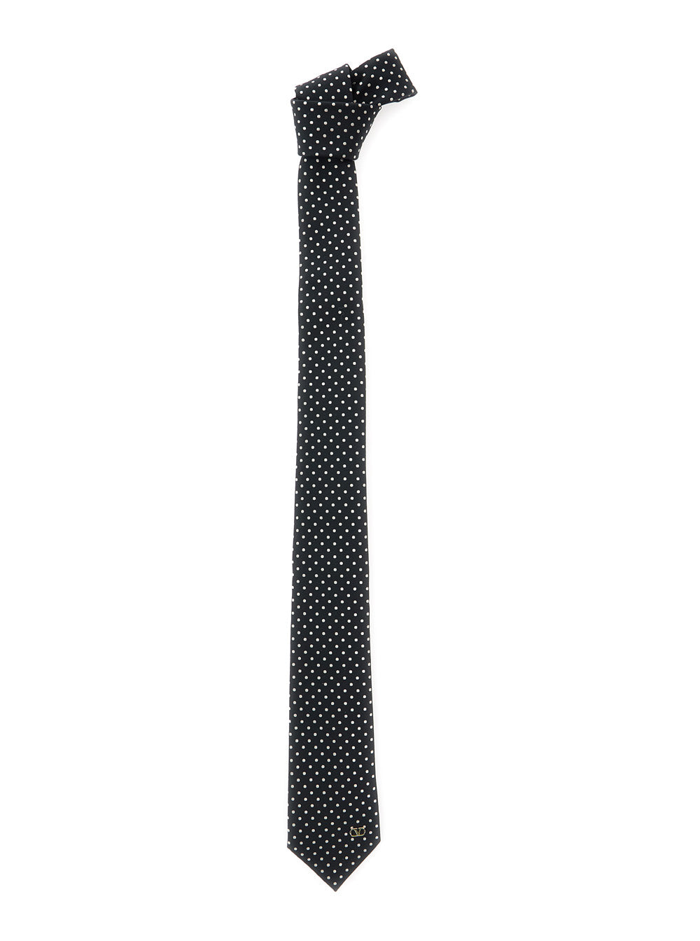 Valentino Garavani Men Black Tie With Vlogo Plaque On The Front And All-Over Polka Dot Pattern In Silk For Men VALENTINO GARAVANI