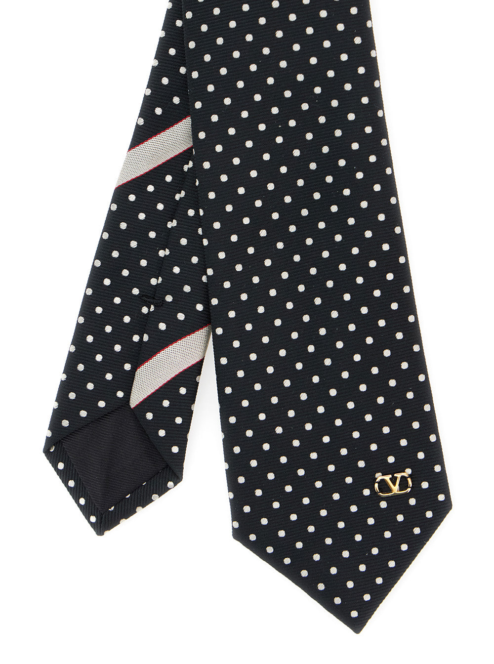Valentino Garavani Men Black Tie With Vlogo Plaque On The Front And All-Over Polka Dot Pattern In Silk For Men VALENTINO GARAVANI