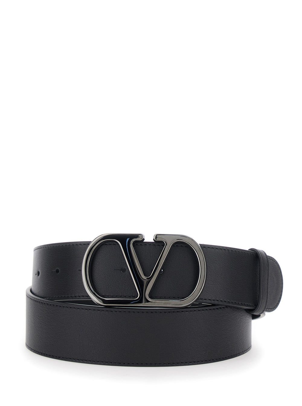 Valentino Garavani Men Black Belt With Vlogo Plaque Closure On The Front In Leather For Men VALENTINO GARAVANI