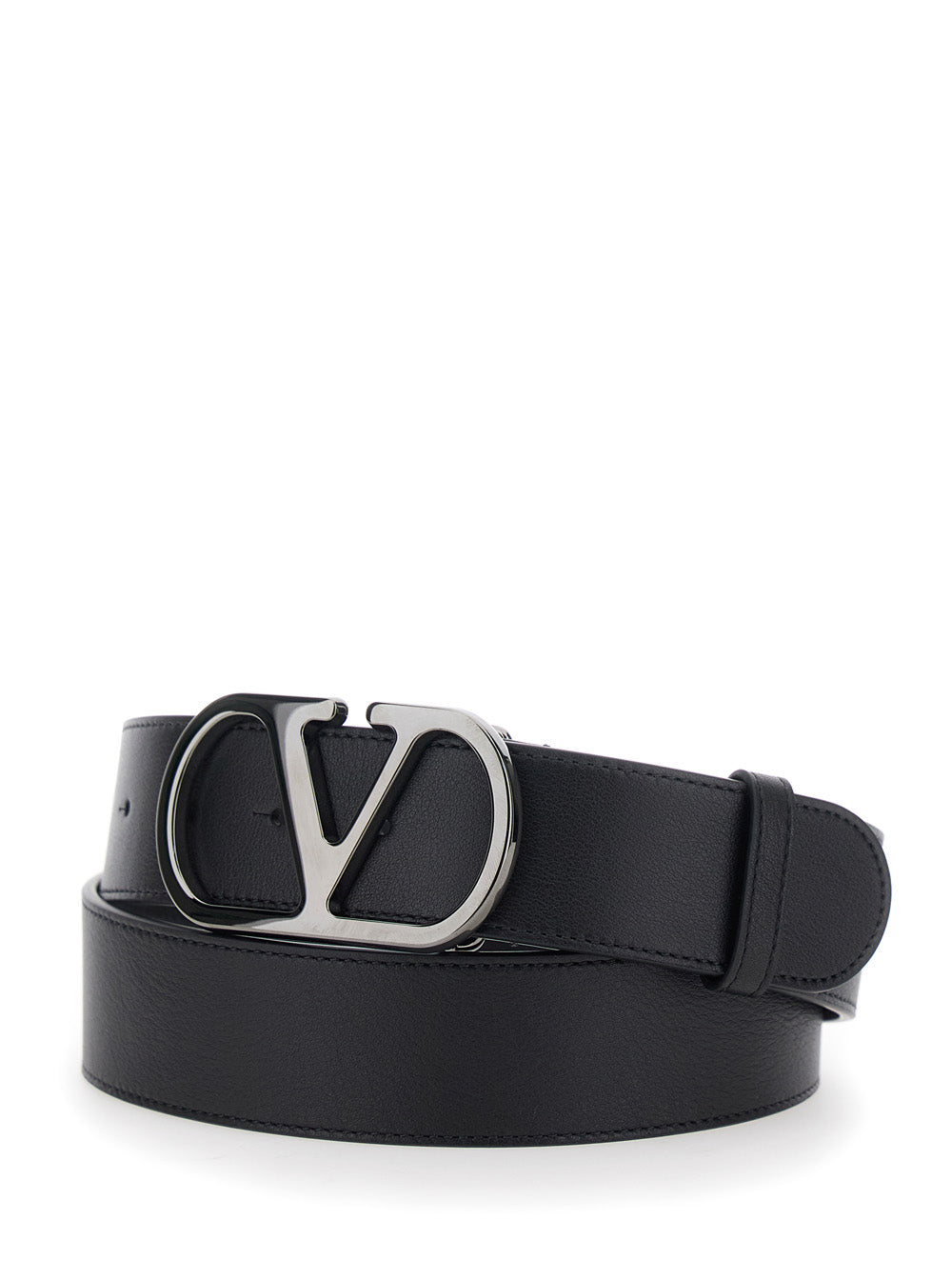Valentino Garavani Men Black Belt With Vlogo Plaque Closure On The Front In Leather For Men VALENTINO GARAVANI