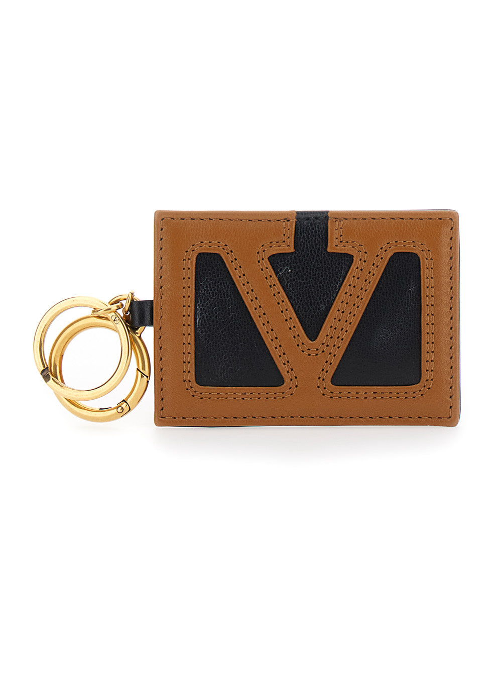 Valentino Garavani Men Brown Keychain With Ring Closure And Rectangular Design With Vlogo On The Front In Leather For Men VALENTINO GARAVANI