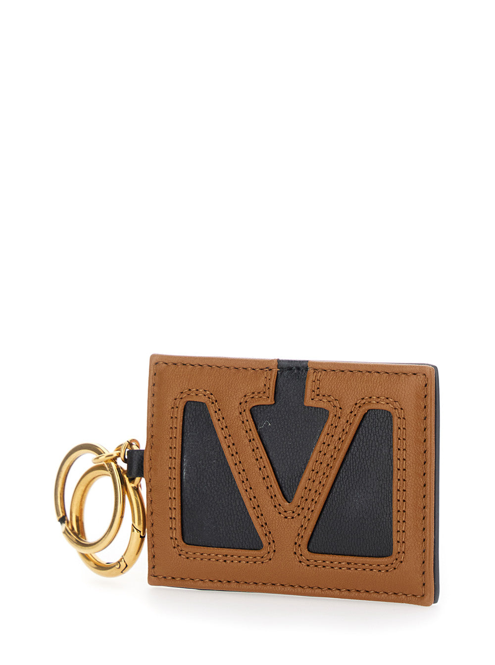 Valentino Garavani Men Brown Keychain With Ring Closure And Rectangular Design With Vlogo On The Front In Leather For Men VALENTINO GARAVANI