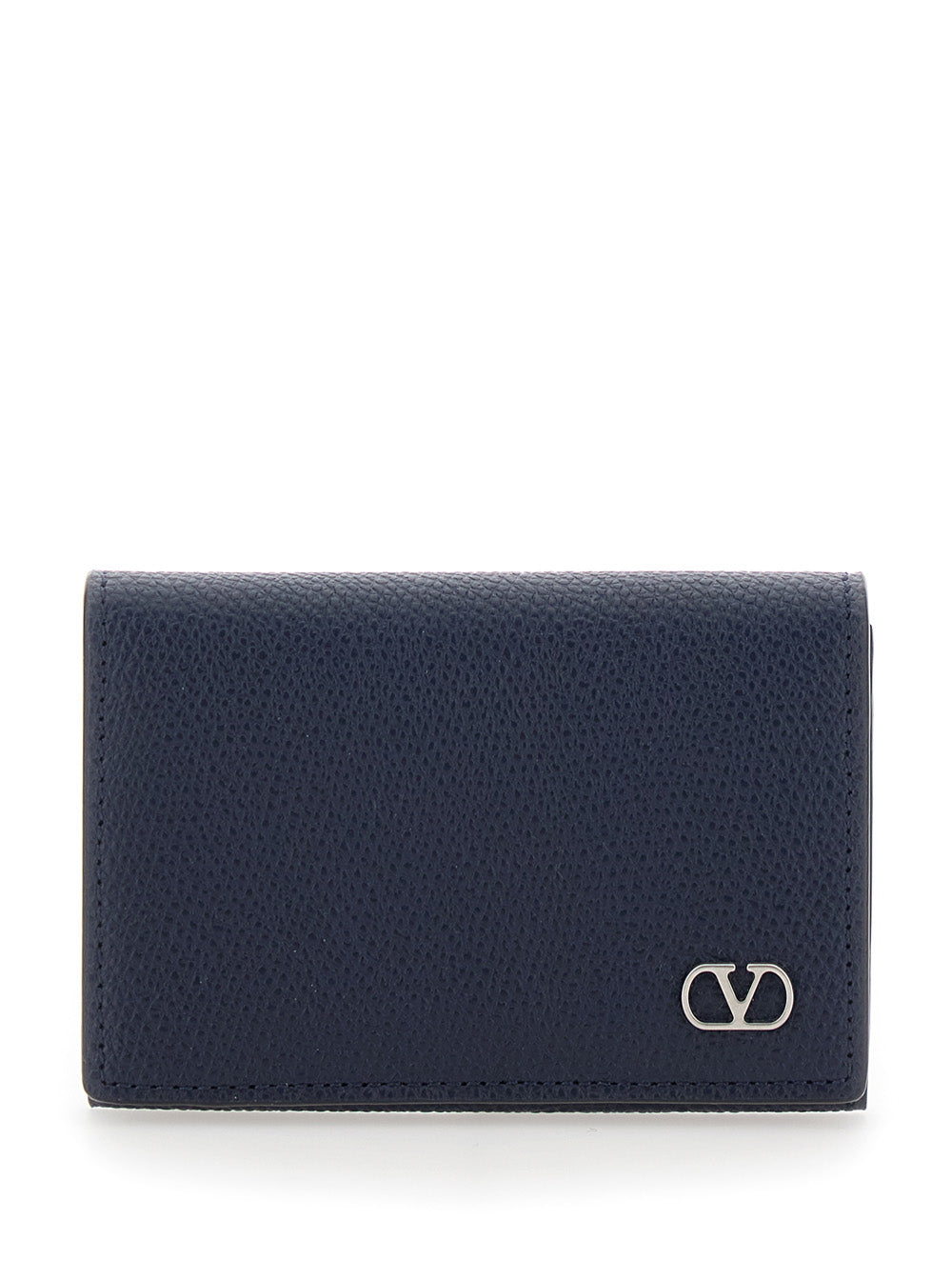Valentino Garavani Men Black Card Holder With Vlogo Plaque On The Front In Grained Leather For Men VALENTINO GARAVANI