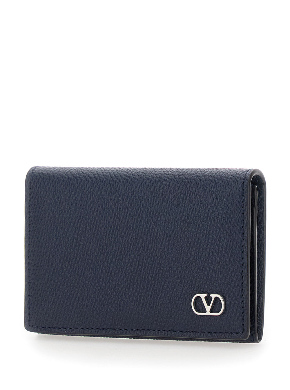 Valentino Garavani Men Black Card Holder With Vlogo Plaque On The Front In Grained Leather For Men VALENTINO GARAVANI
