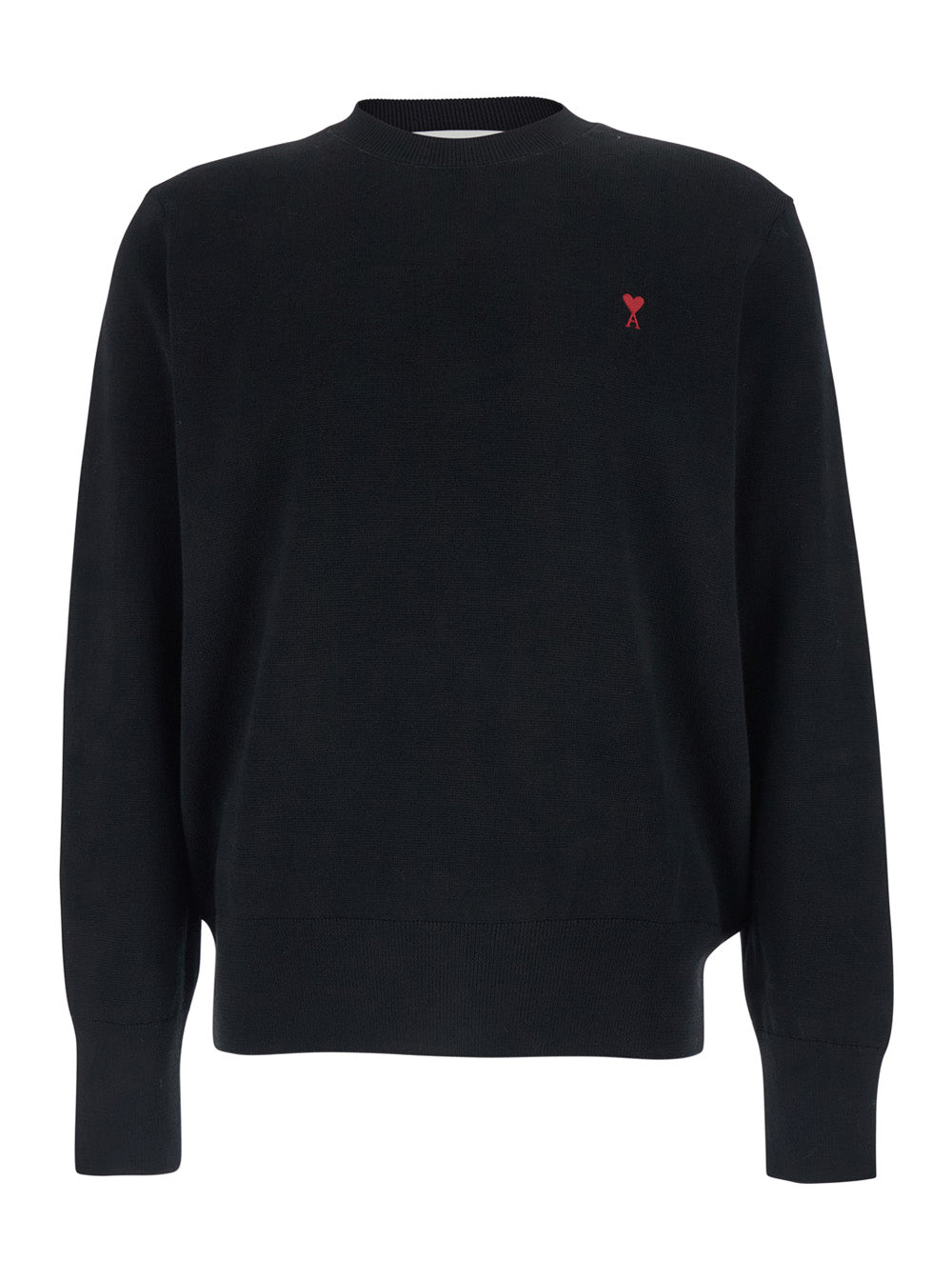 Ami Paris Men Crewneck Sweater With Adc Embroidery On The Front In Wool Blend Black Men AMI PARIS