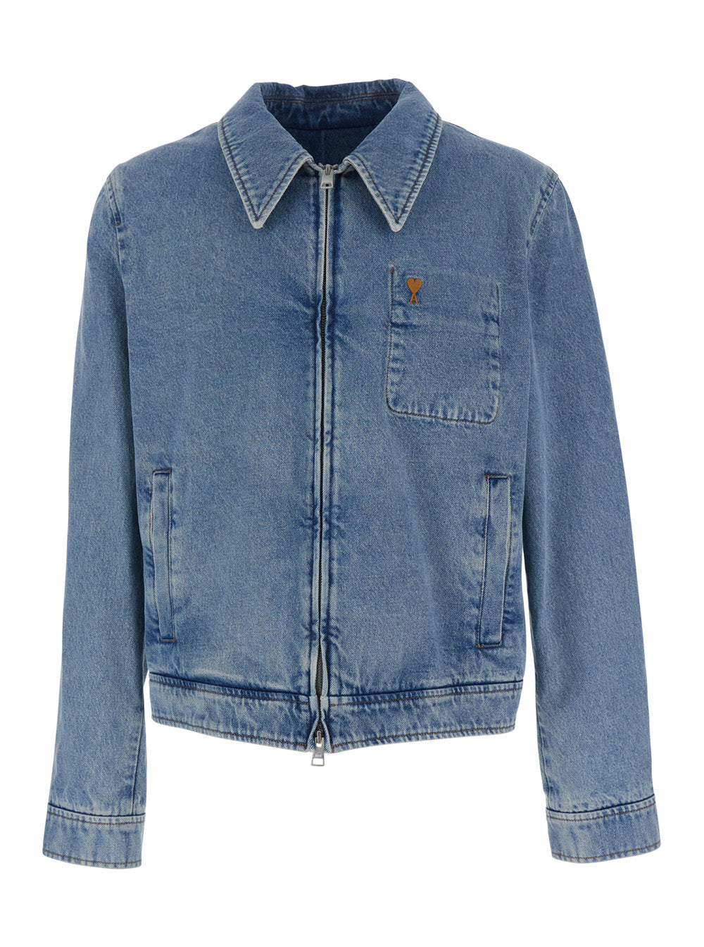 Ami Paris Men Jacket With Adc Embroidery On The Front And Logo Patch On The Back In Light Blue Denim For Men AMI PARIS