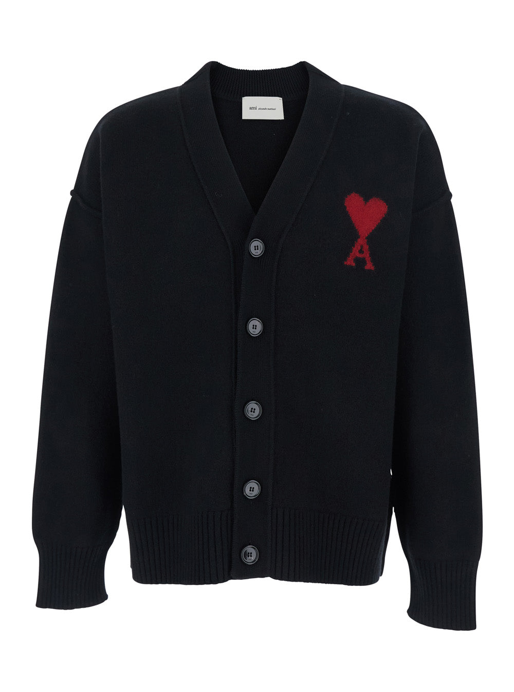 Ami Paris Men Cardigan With V-Neck And Adc Embroidery On Front In Black Wool For Men AMI PARIS