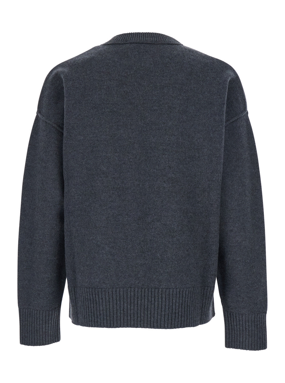Ami Paris Men Crewneck Sweater With Dropped Shoulders And Adc Embroidery On The Front In Gray Wool For Men AMI PARIS