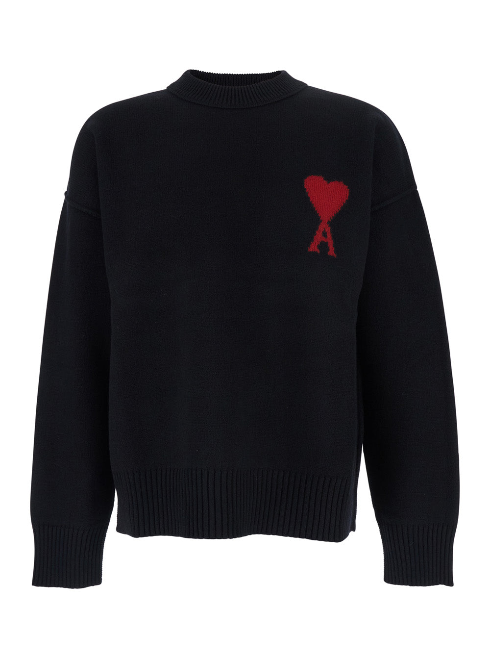 Ami Paris Men Crewneck Sweater With Adc Embroidery On The Front In Black Wool For Men AMI PARIS