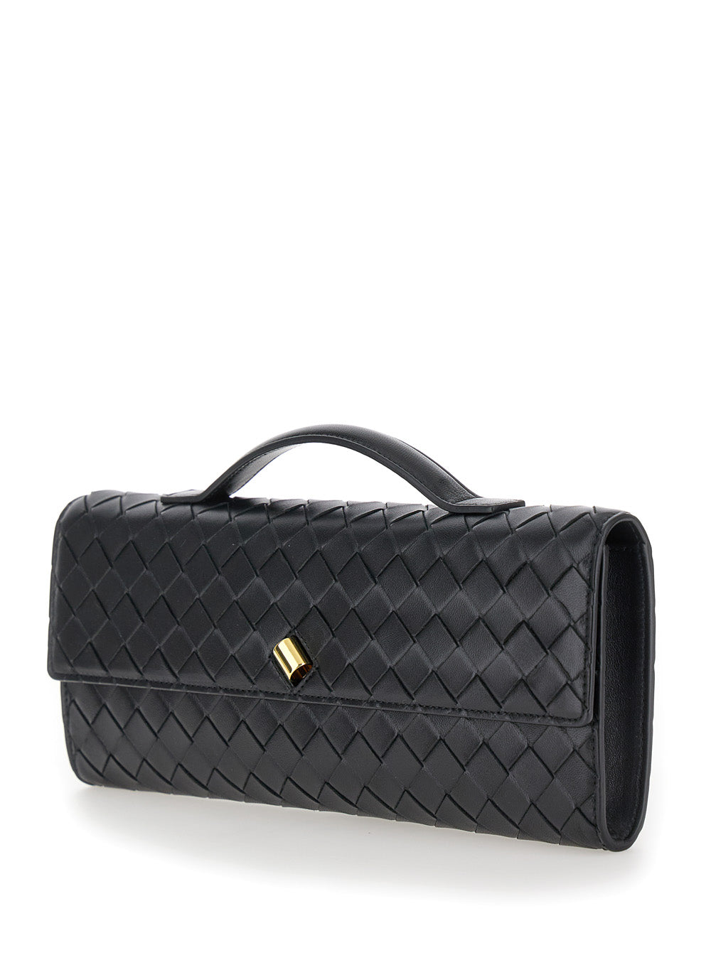 Bottega Veneta Women Clutch 'Andiamo' With Handle And Intreccio Motif In Black Leather For Women BOTTEGA VENETA