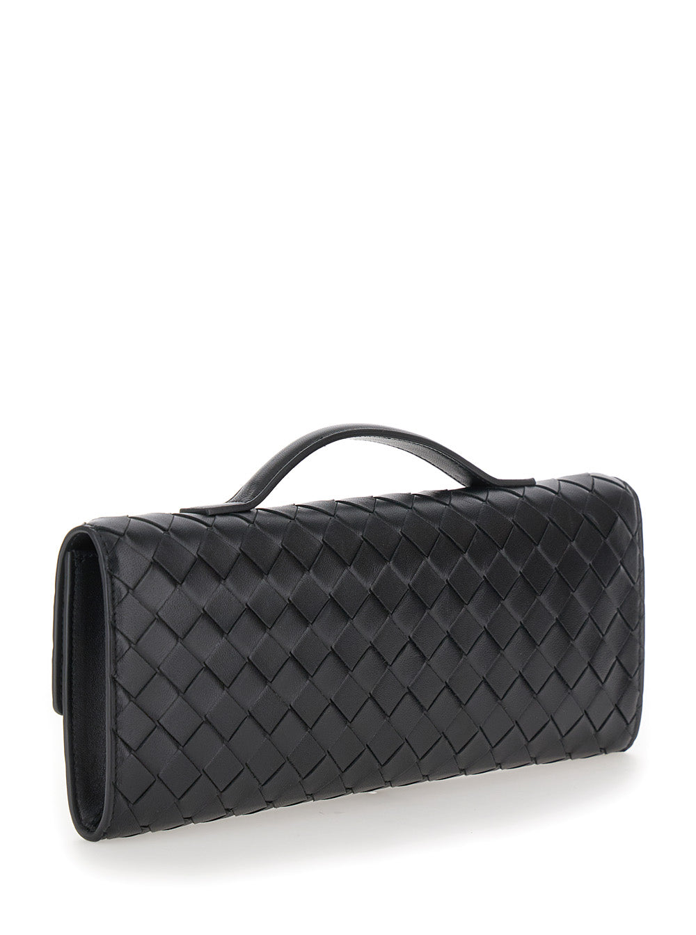 Bottega Veneta Women Clutch 'Andiamo' With Handle And Intreccio Motif In Black Leather For Women BOTTEGA VENETA