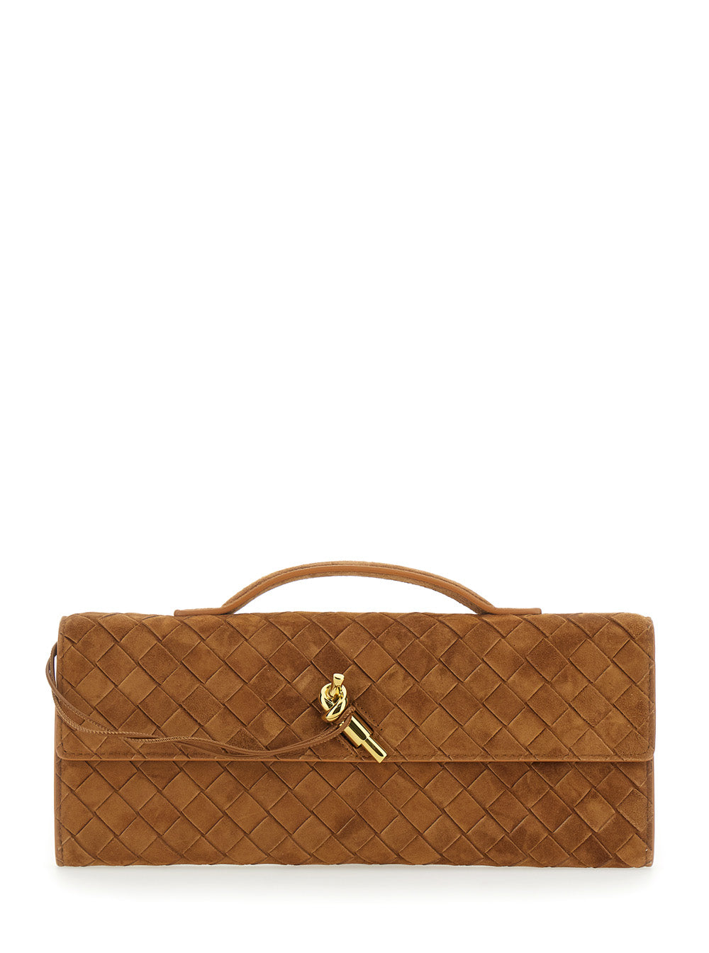 Bottega Veneta Women Clutch 'Andiamo' With Handle And Intreccio Motif In Suede Beige Woman BOTTEGA VENETA