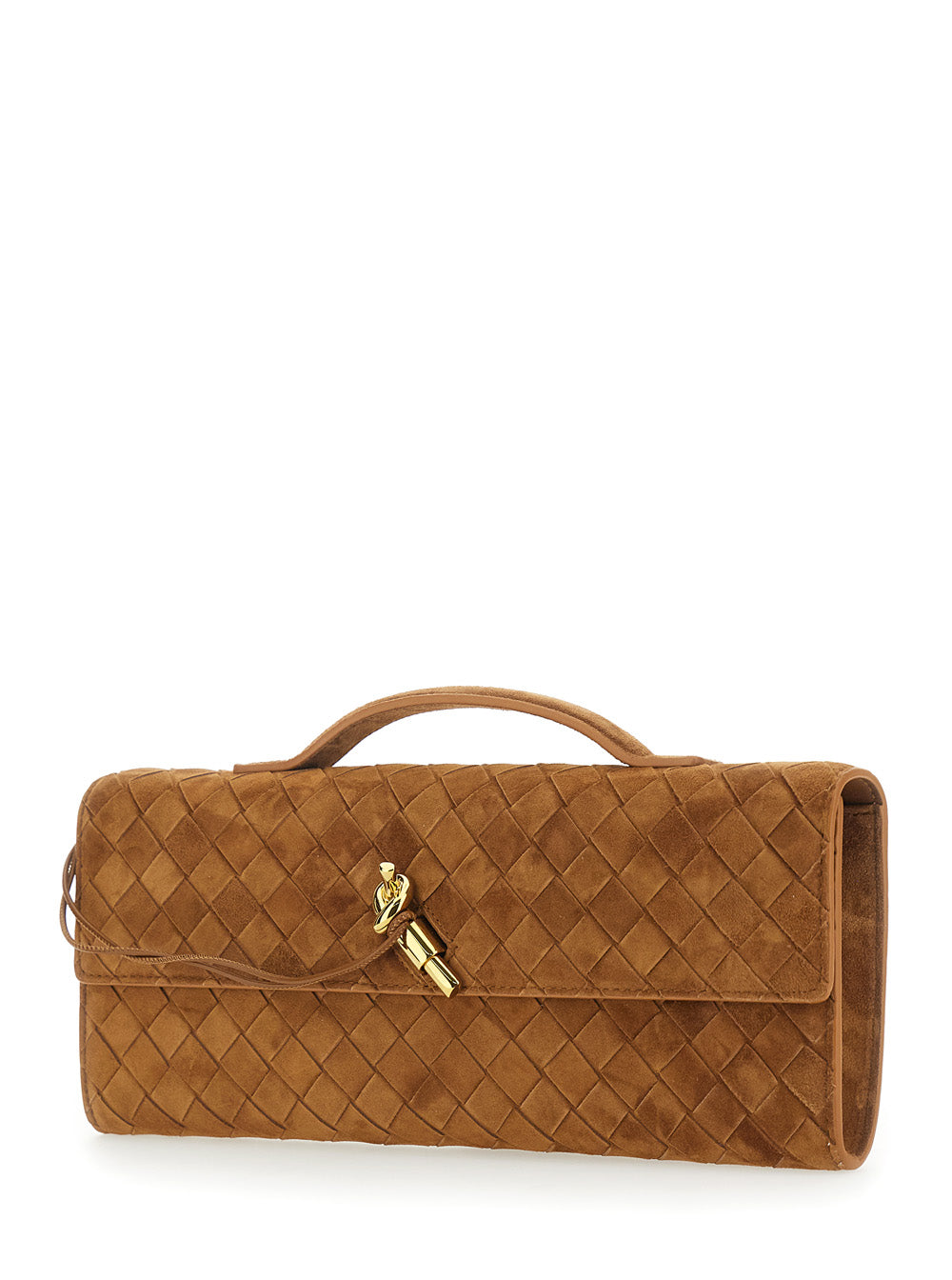 Bottega Veneta Women Clutch 'Andiamo' With Handle And Intreccio Motif In Suede Beige Woman BOTTEGA VENETA