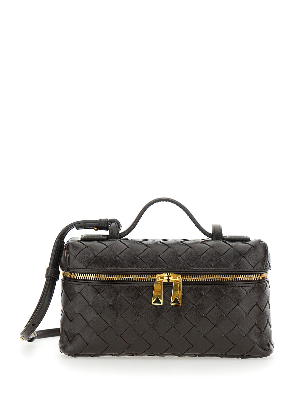 Bottega Veneta Women 'Bang Bang' Brown Vanity Case With Removable Shoulder Strap And Intreccio Motif In Leather For Women BOTTEGA VENETA