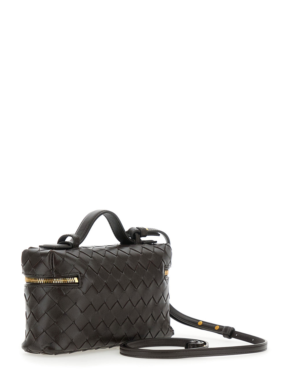 Bottega Veneta Women 'Bang Bang' Brown Vanity Case With Removable Shoulder Strap And Intreccio Motif In Leather For Women BOTTEGA VENETA