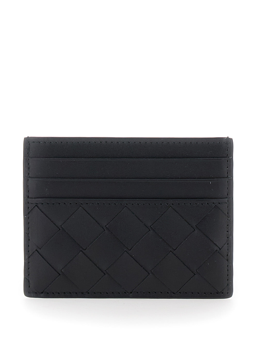 Bottega Veneta Men Card Holder With Intreccio Motif In Black Leather For Men BOTTEGA VENETA