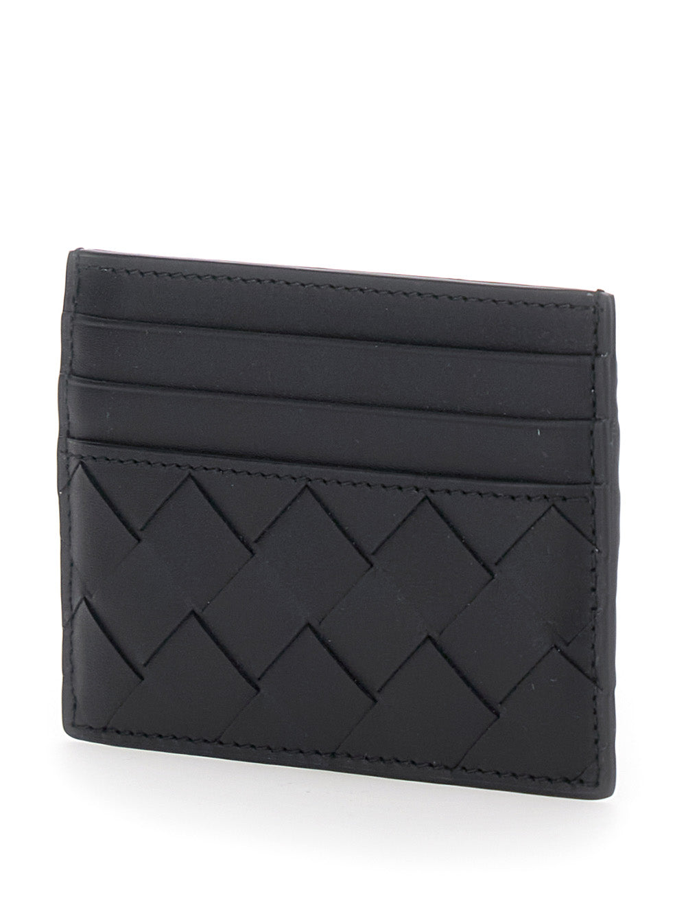 Bottega Veneta Men Card Holder With Intreccio Motif In Black Leather For Men BOTTEGA VENETA