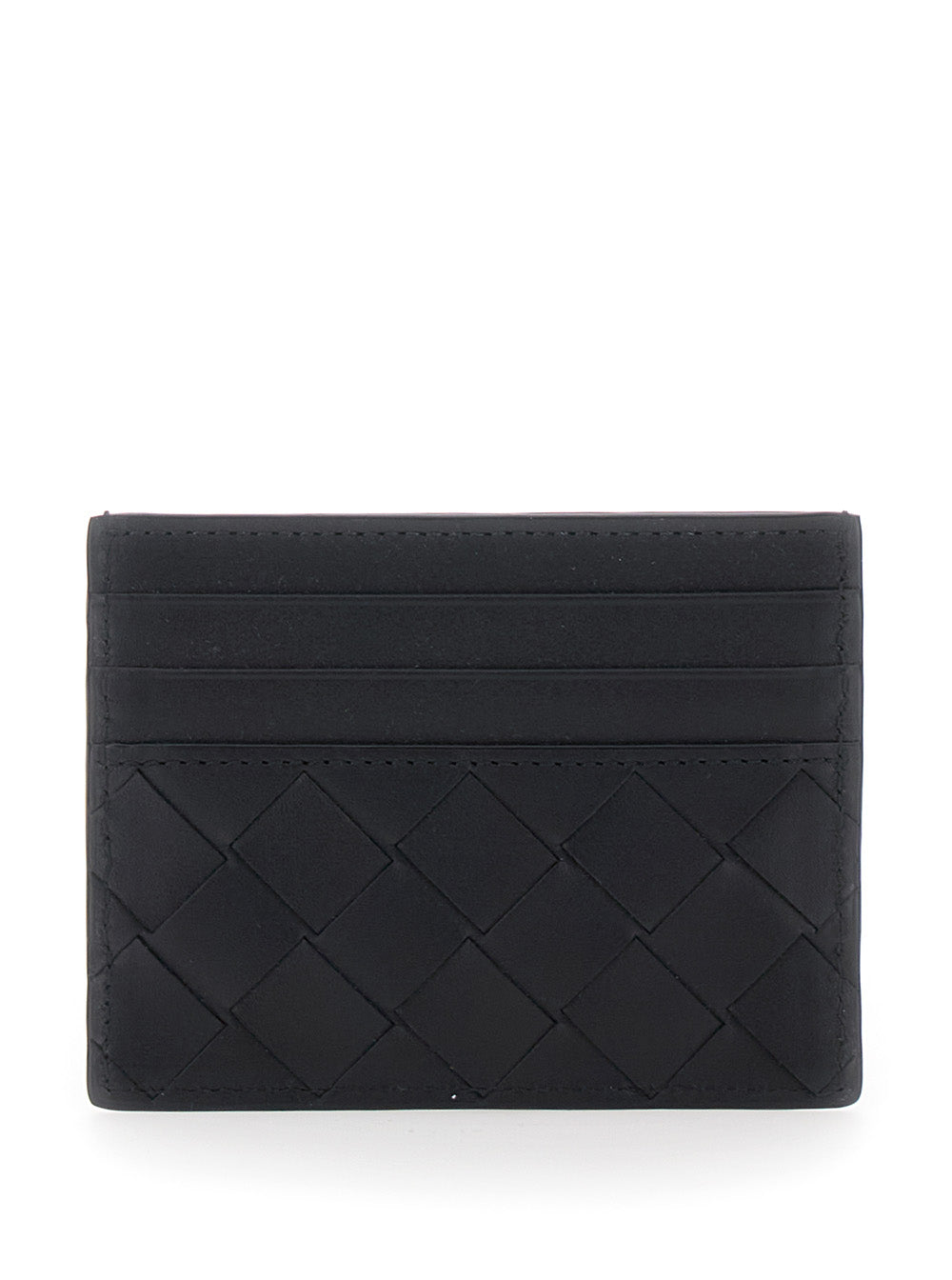 Bottega Veneta Men Card Holder With Intreccio Motif In Black Leather For Men BOTTEGA VENETA
