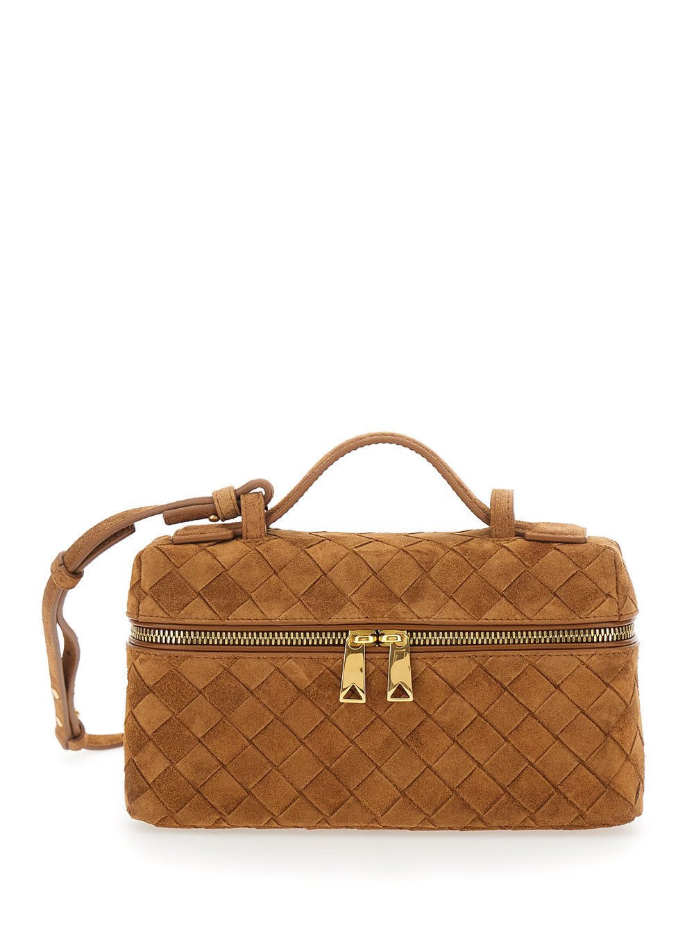 Bottega Veneta Women Crossbody Bag 'Bang Bang' With Removable Strap And Suede Intreccio Motif Brown Woman BOTTEGA VENETA