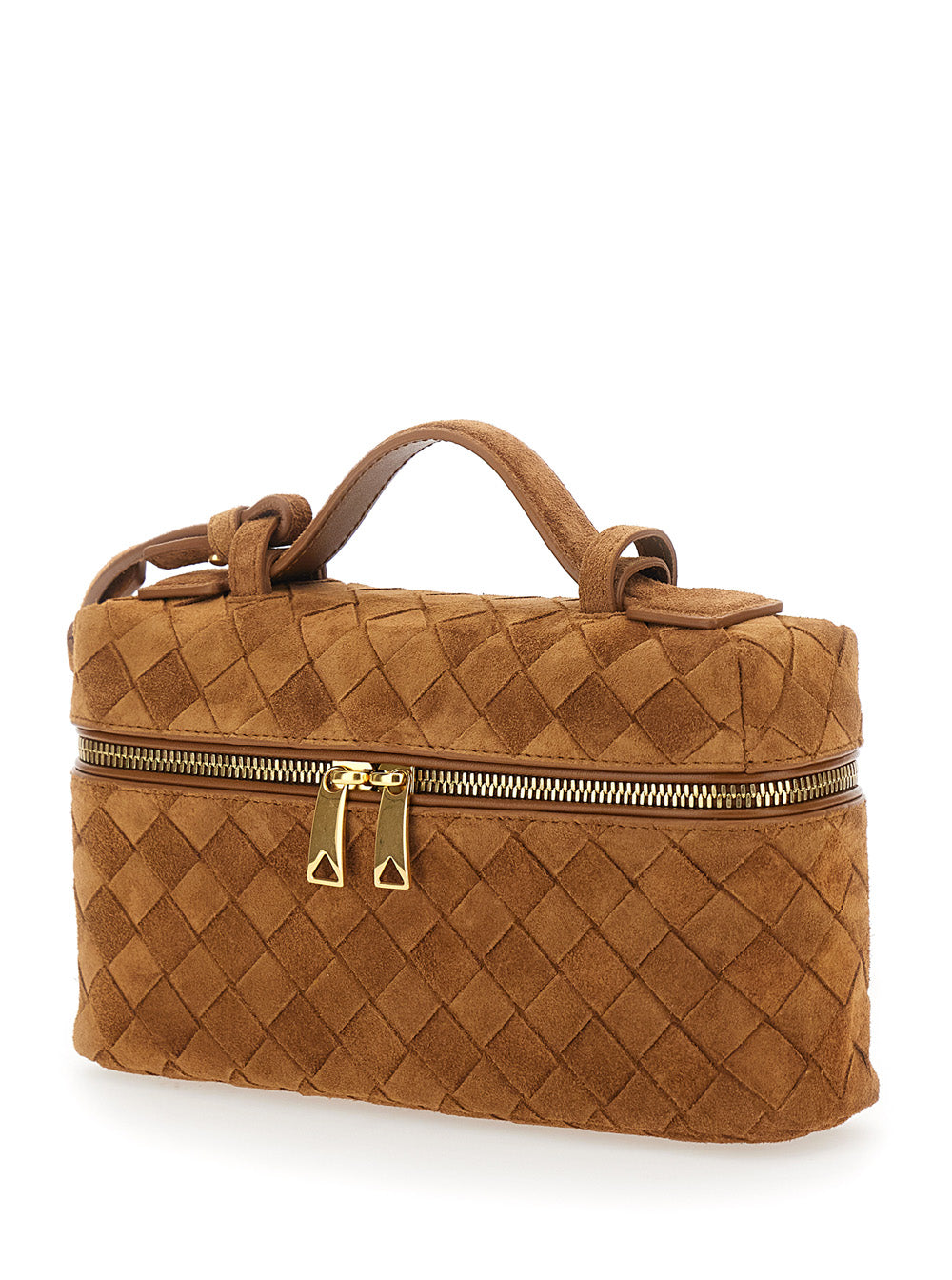 Bottega Veneta Women Crossbody Bag 'Bang Bang' With Removable Strap And Suede Intreccio Motif Brown Woman BOTTEGA VENETA
