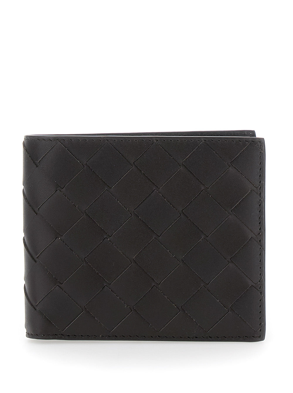 Bottega Veneta Men Bi-Fold Wallet With Intreccio Motif And Impressed Logo Lettering In Brown Leather For Men BOTTEGA VENETA