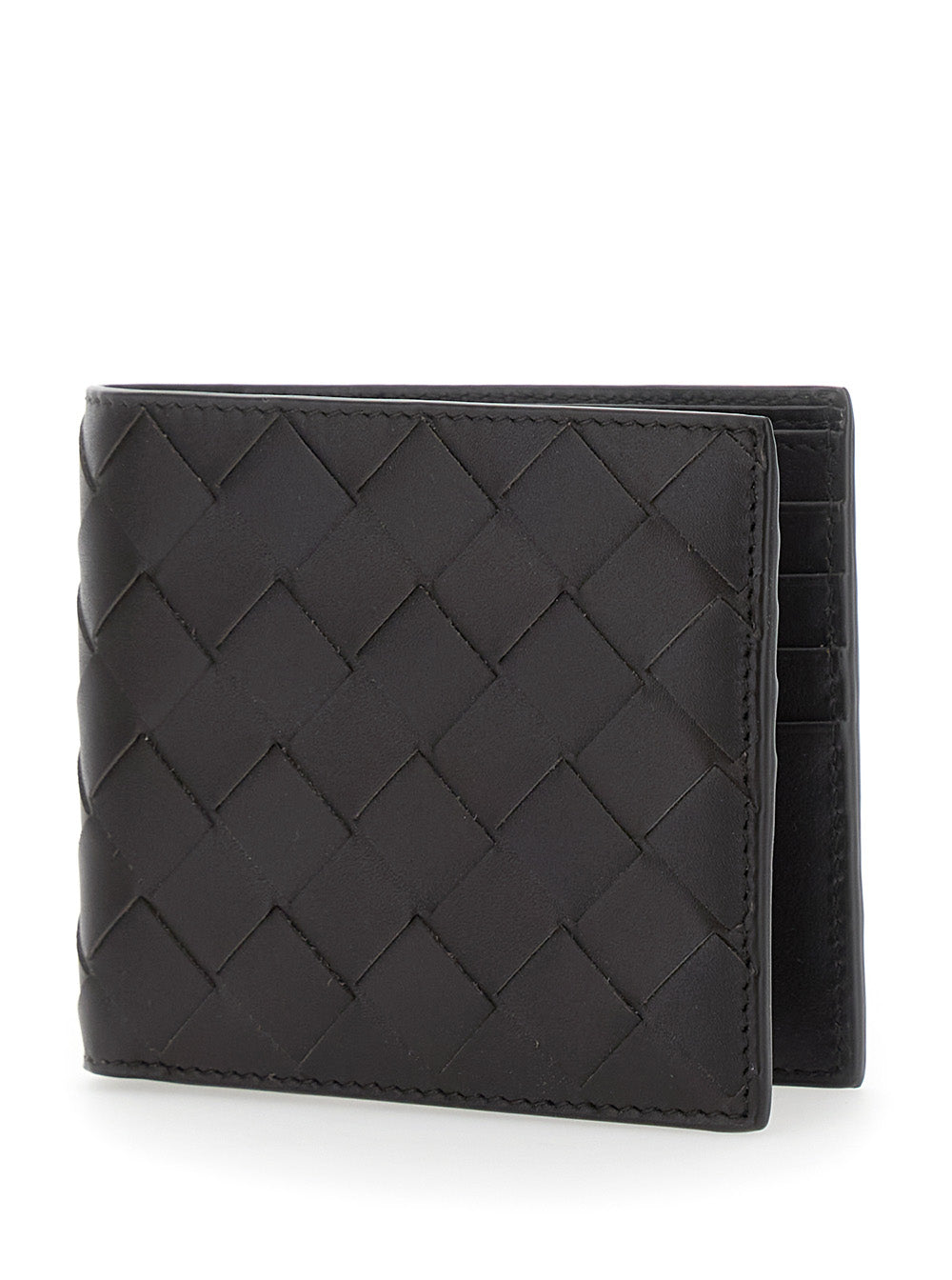 Bottega Veneta Men Bi-Fold Wallet With Intreccio Motif And Impressed Logo Lettering In Brown Leather For Men BOTTEGA VENETA