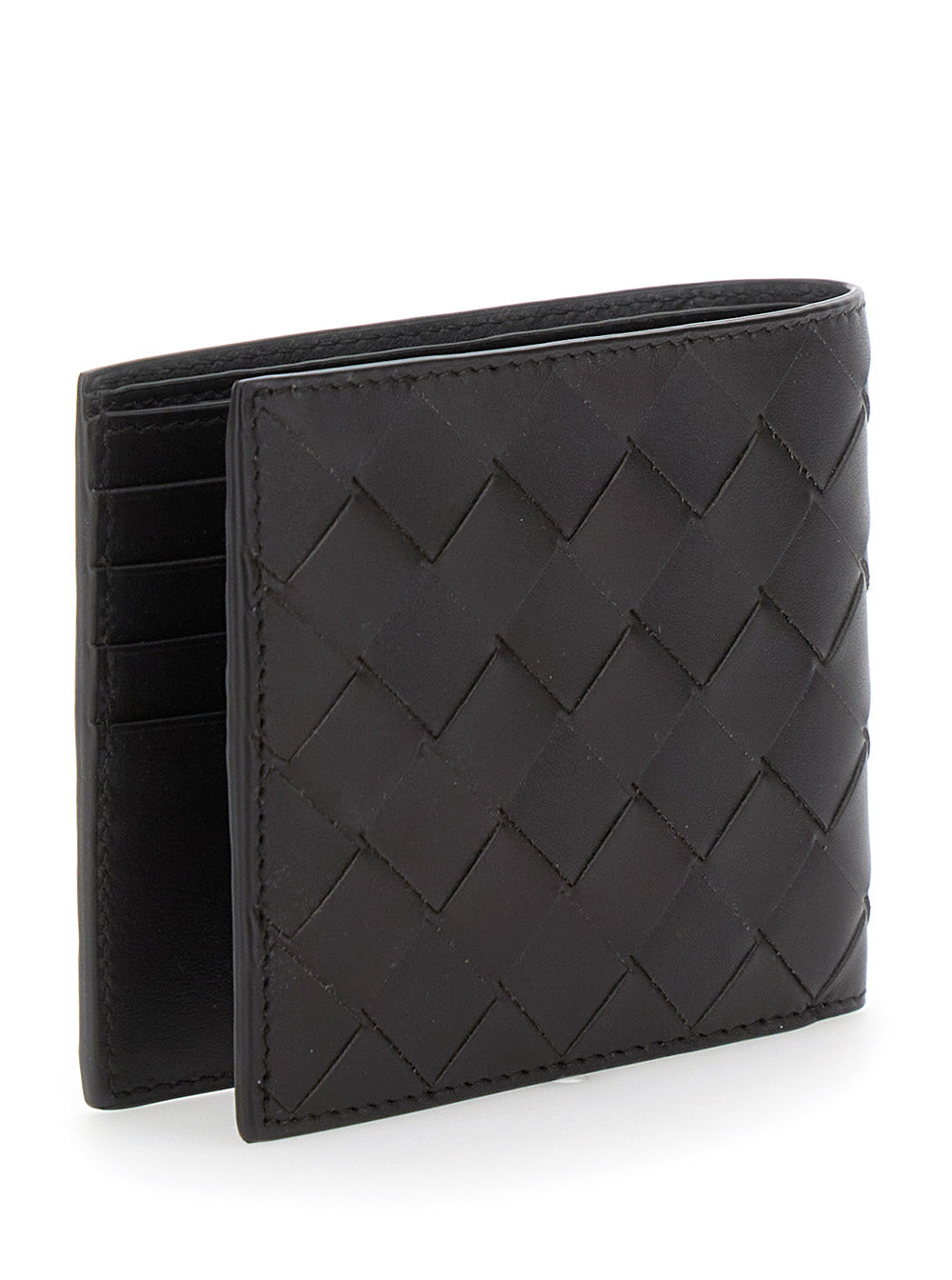 Bottega Veneta Men Bi-Fold Wallet With Intreccio Motif And Impressed Logo Lettering In Brown Leather For Men BOTTEGA VENETA