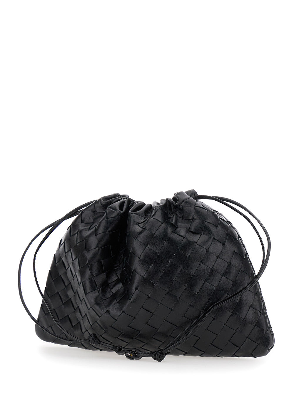 Bottega Veneta Women Shoulder Bag With Drawstring Closure And Intreccio Motif All-Over In Black Leather For Women BOTTEGA VENETA