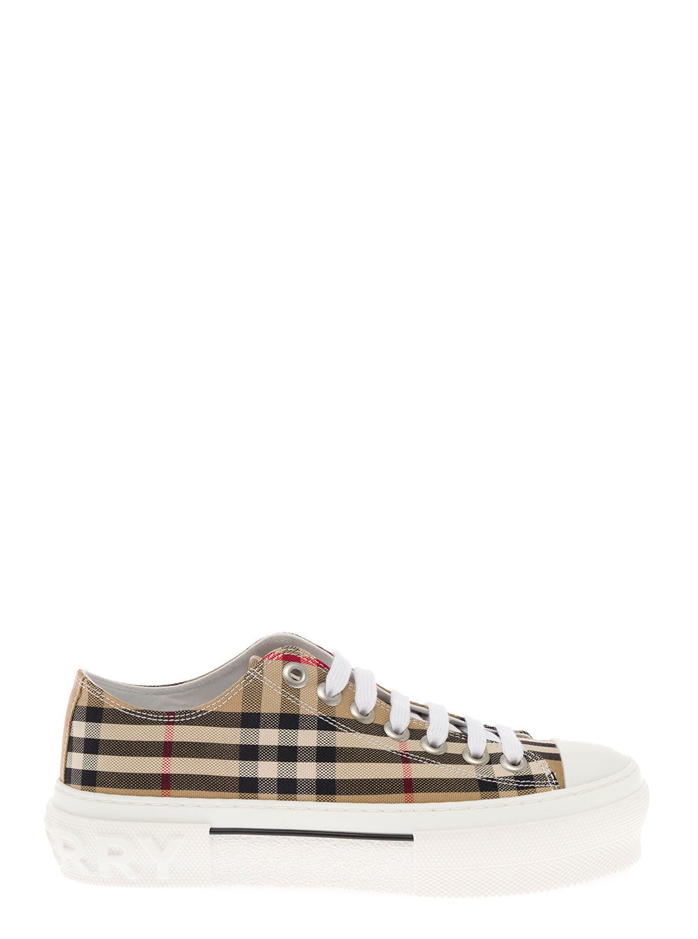 Burberry Women Sneakers With Iconic Vintage Check Motif In Beige Cotton For Women BURBERRY