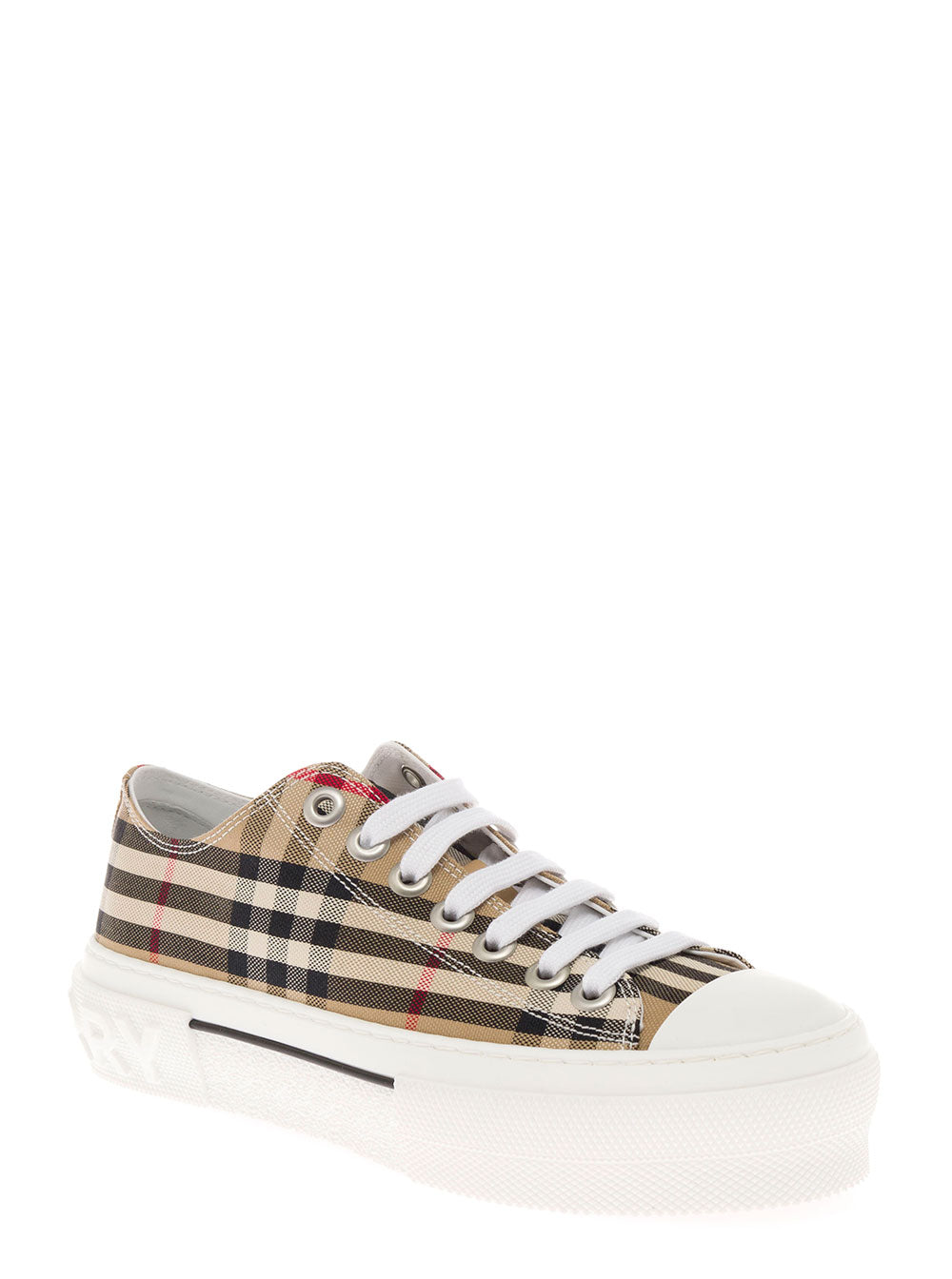 Burberry Women Sneakers With Iconic Vintage Check Motif In Beige Cotton For Women BURBERRY