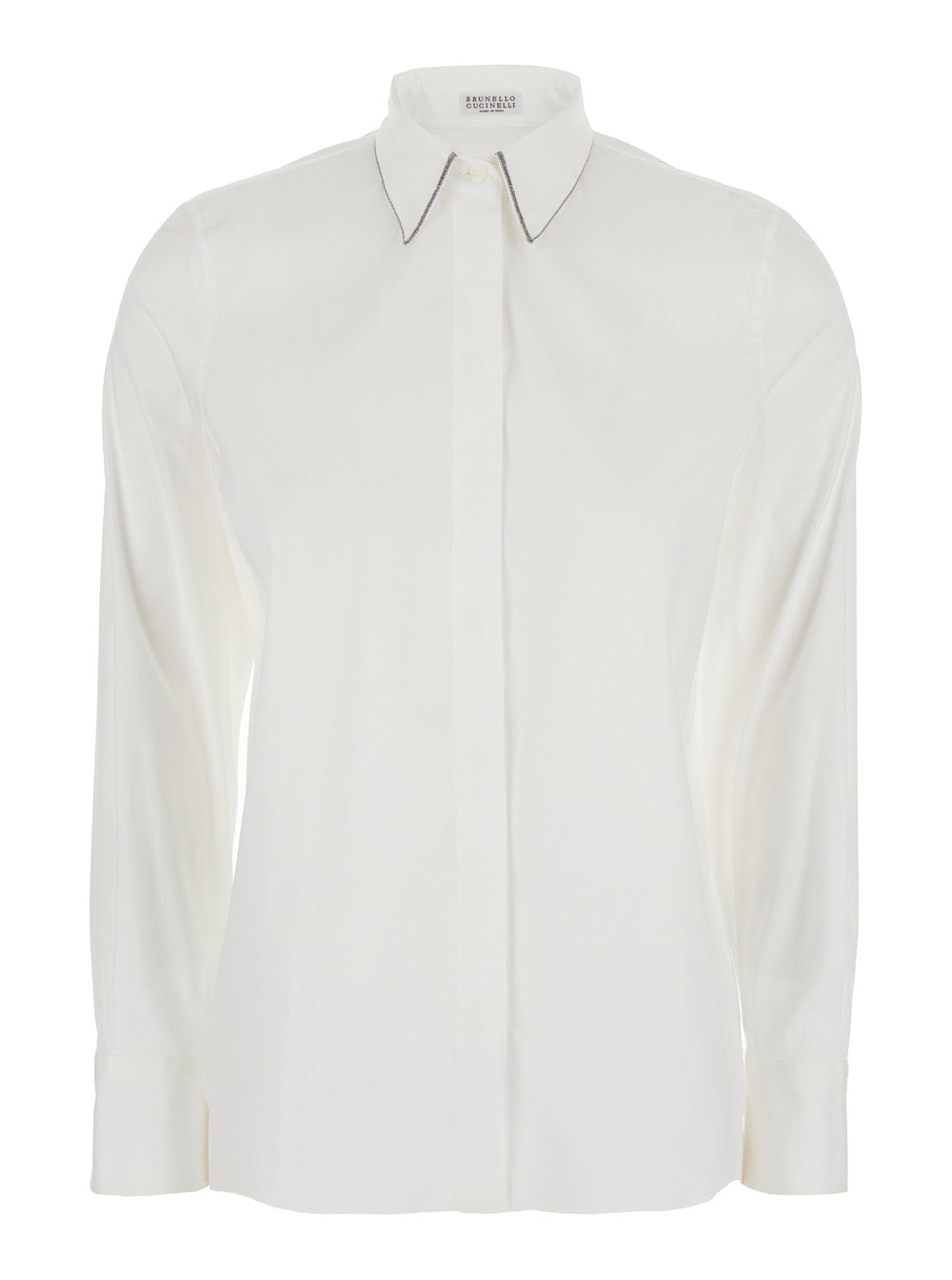 Brunello Cucinelli Women Shirt With Pointed Collar And Monile Detail White Women BRUNELLO CUCINELLI