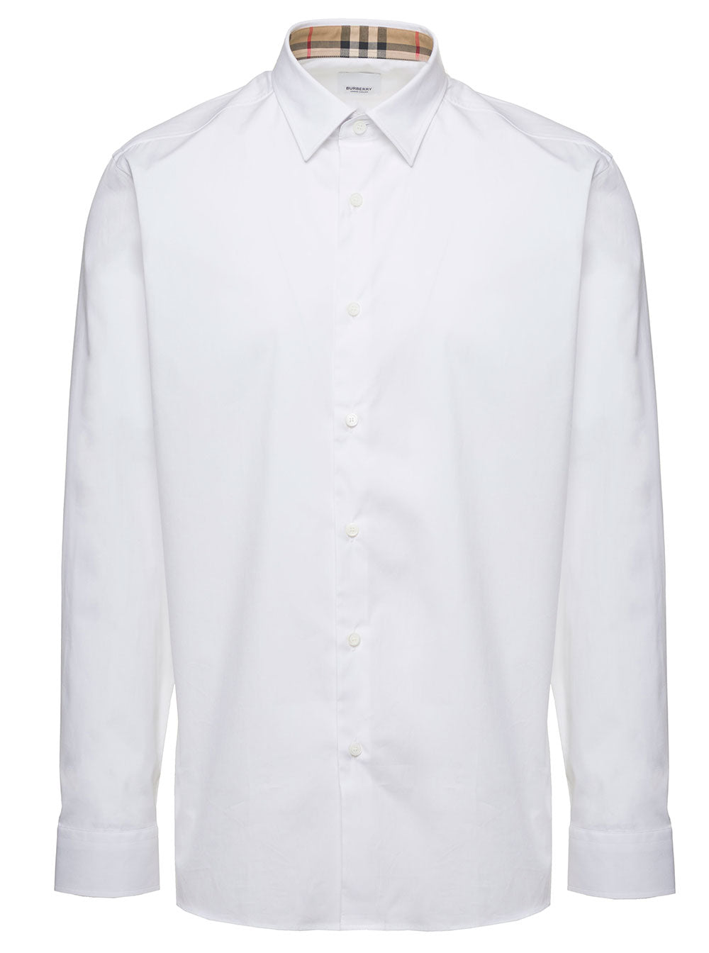 Burberry Men White Long Sleeve Shirt With Tone-On-Tone Embroidery In Stretch Cotton For Men BURBERRY
