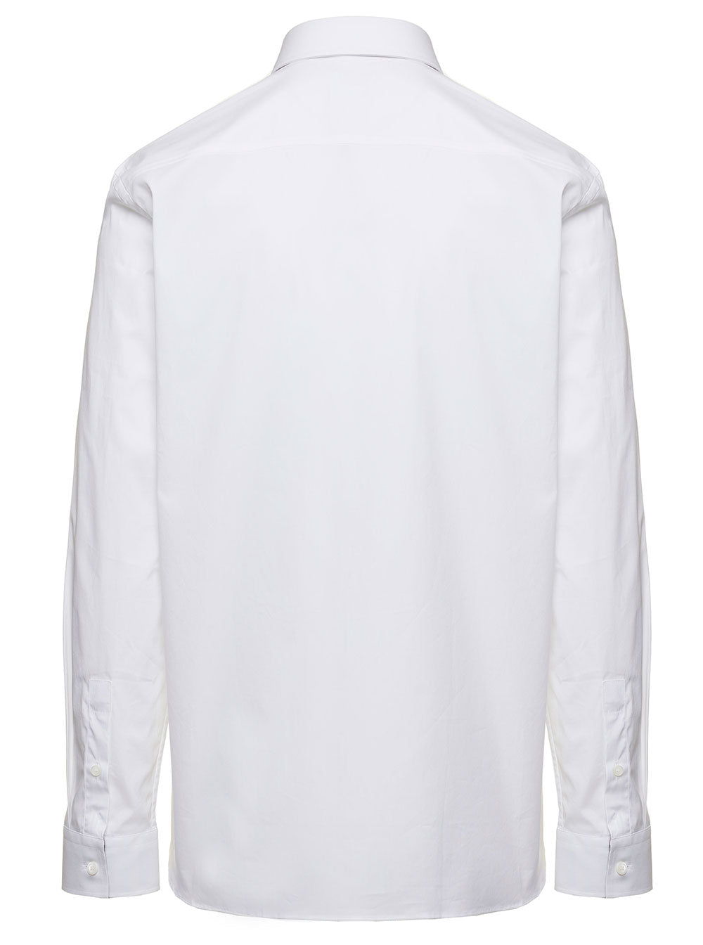 Burberry Men White Long Sleeve Shirt With Tone-On-Tone Embroidery In Stretch Cotton For Men BURBERRY