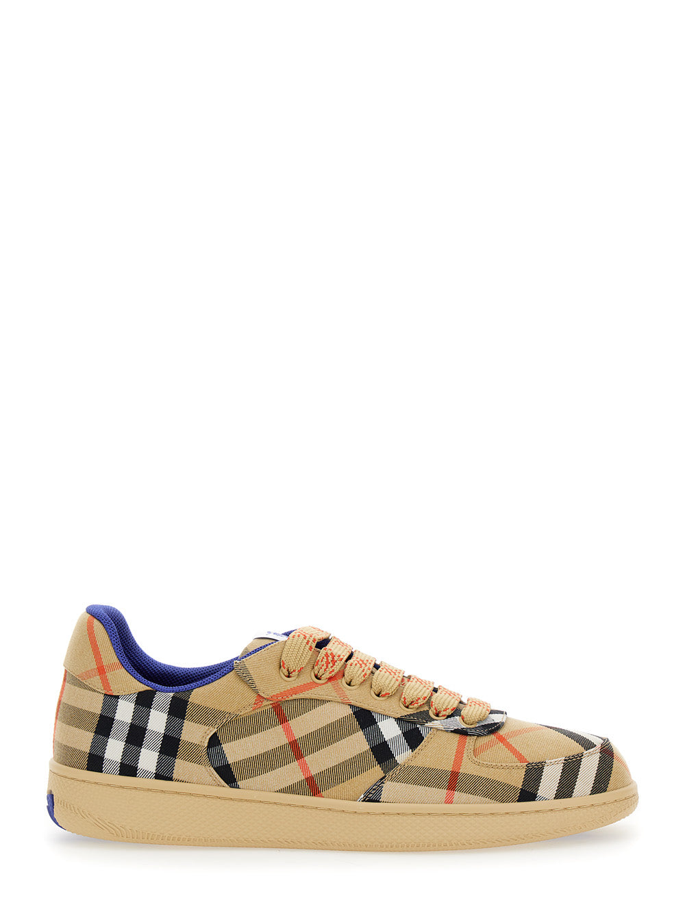 Burberry Men Low Sneakers With Check Motif In Cotton Blend And Tech Fabric Beige Men BURBERRY