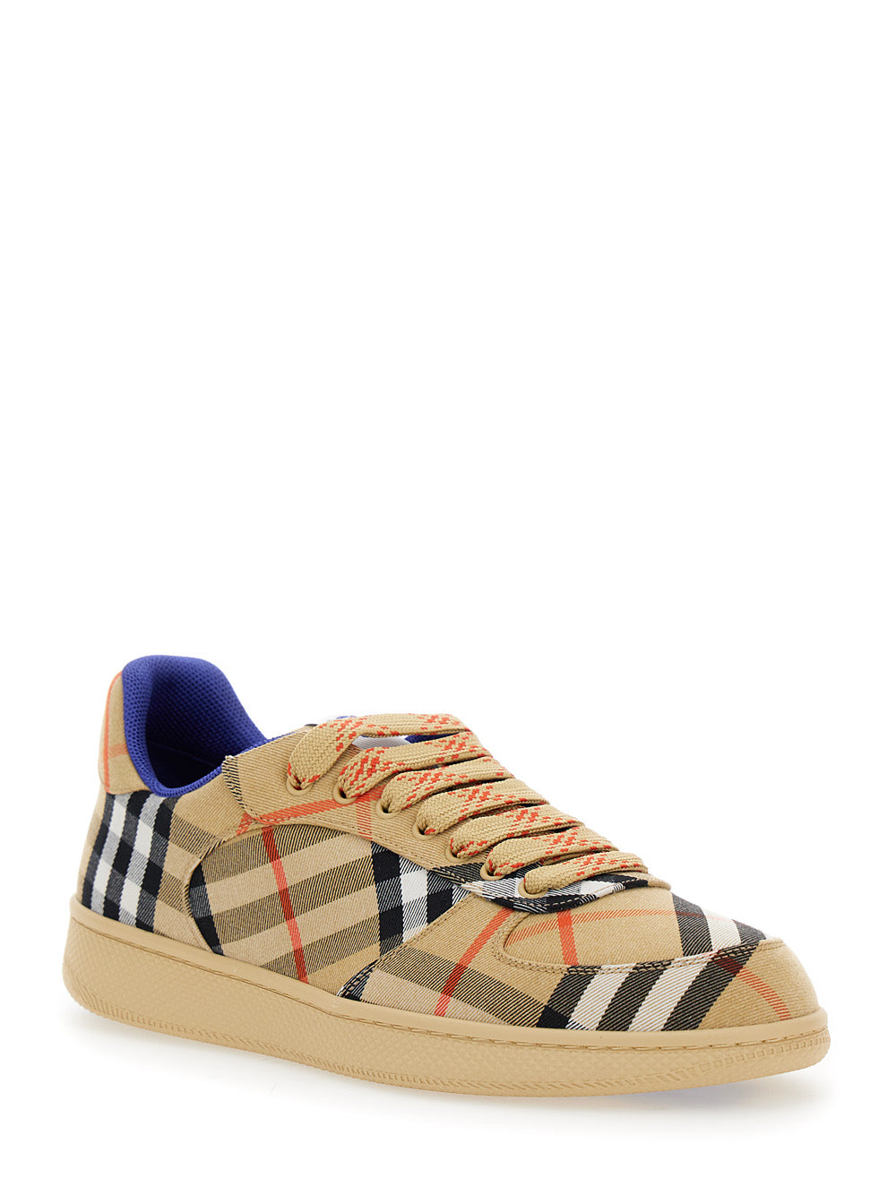 Burberry Men Low Sneakers With Check Motif In Cotton Blend And Tech Fabric Beige Men BURBERRY