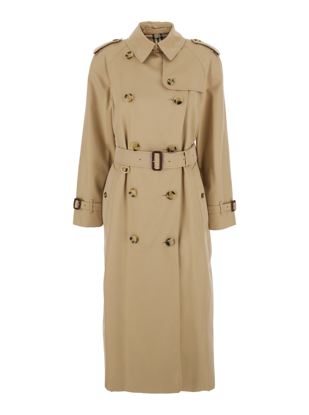 Burberry Women Double-Breasted Trench Coat With Waist Belt In Beige Cotton For Women