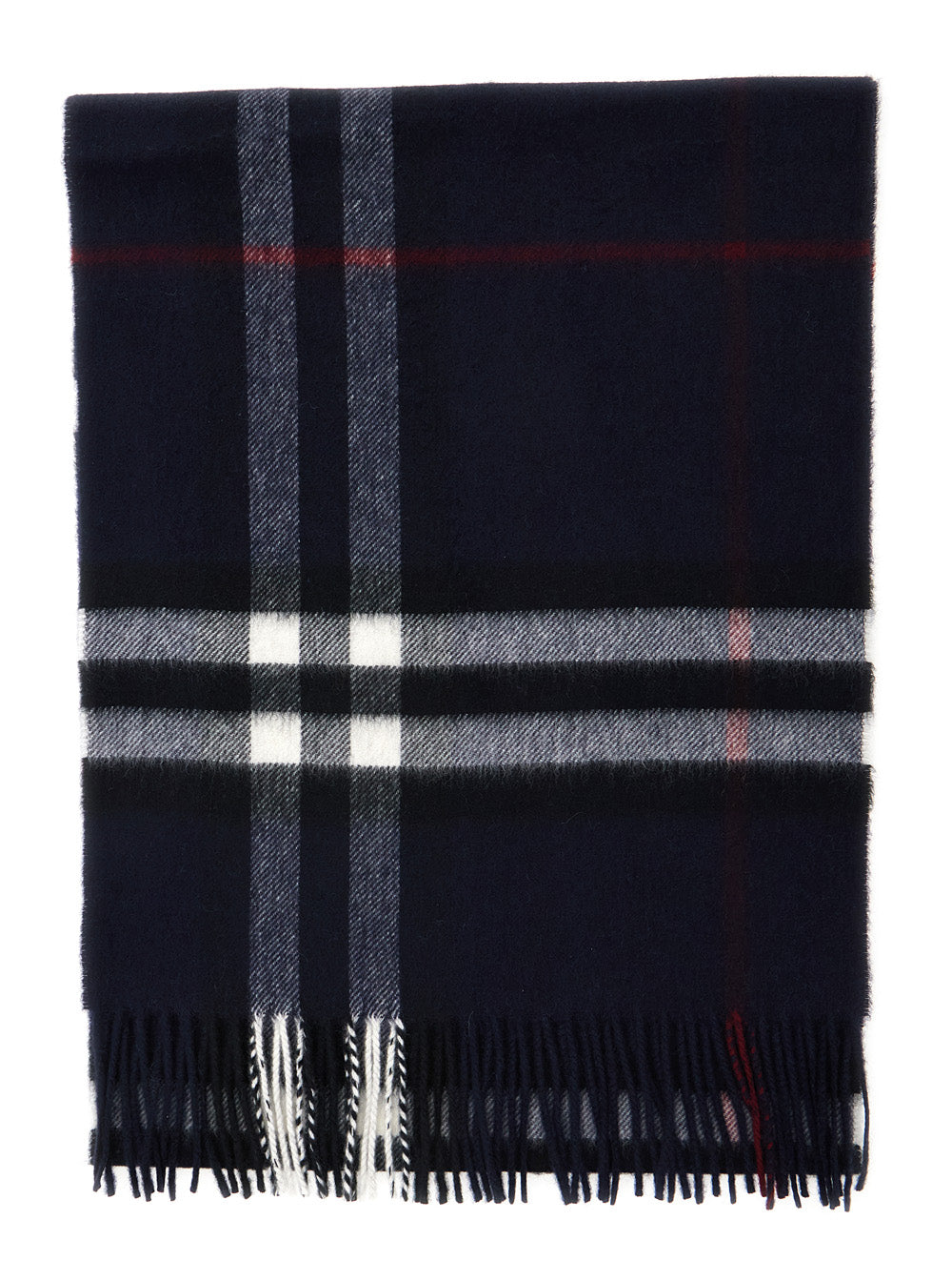 Burberry Women Blue Scarf With Fringed Edges And All-Over Check Motif In Cashmere For Women BURBERRY