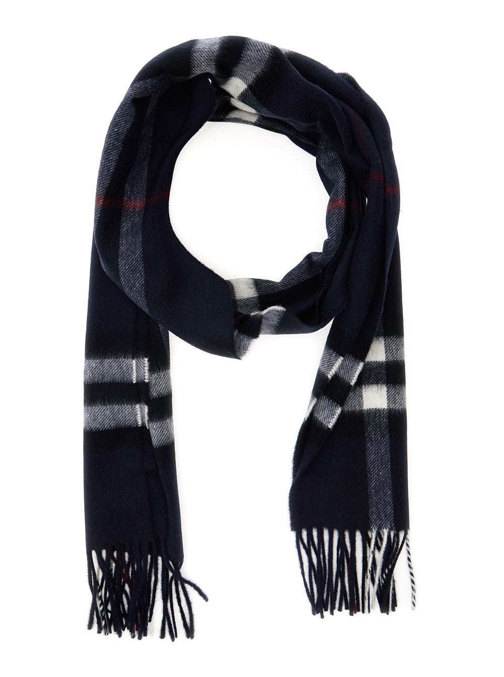 Burberry Women Blue Scarf With Fringed Edges And All-Over Check Motif In Cashmere For Women BURBERRY