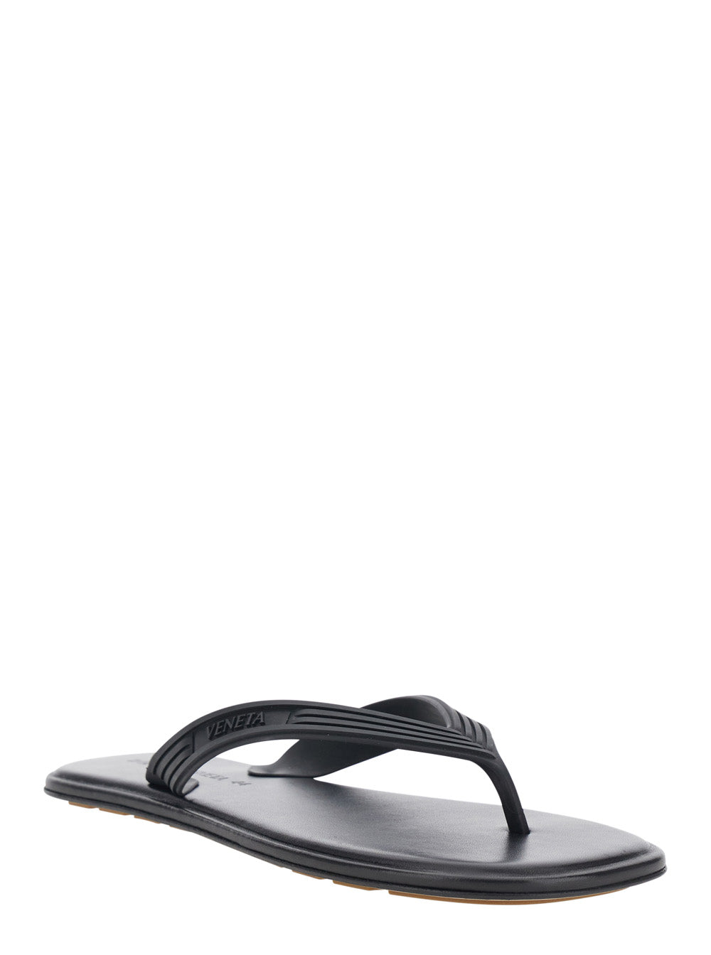 Bottega Veneta Men 'Sanpieri' Black Sandals With Thong Design And Flat Sole In Rubber For Men BOTTEGA VENETA