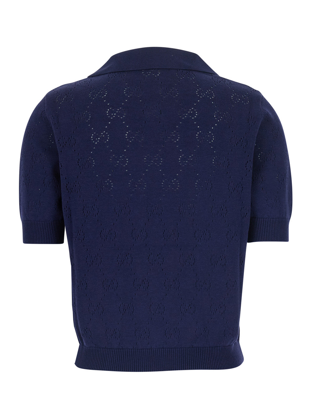 Gucci Women Blue Polo Shirt With Wide Collar And Gg All-Over Embroidery In Cotton For Women GUCCI