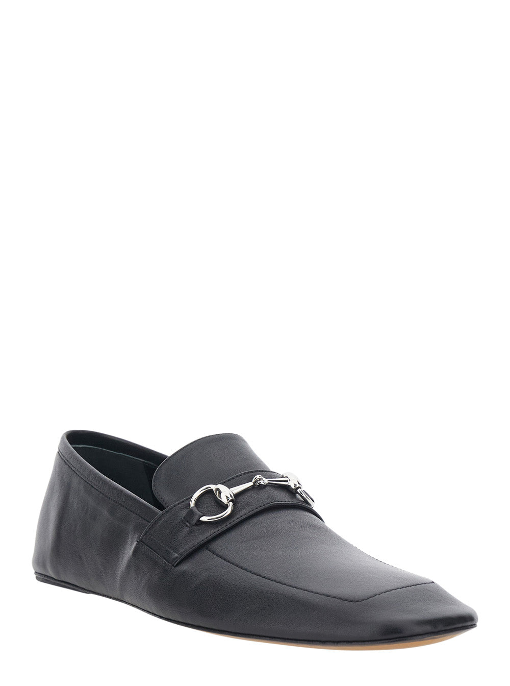 Gucci Men 'Edgar' Black Loafers With Semi-Square Toe And Horsebit On The Front In Smooth Leather For Men GUCCI