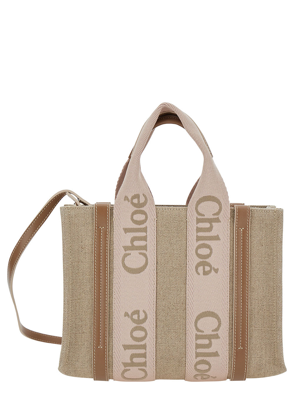 Chloé Women Tote Bag 'Woody Piccola' With Linen Logo Detail Beige Woman CHLOE