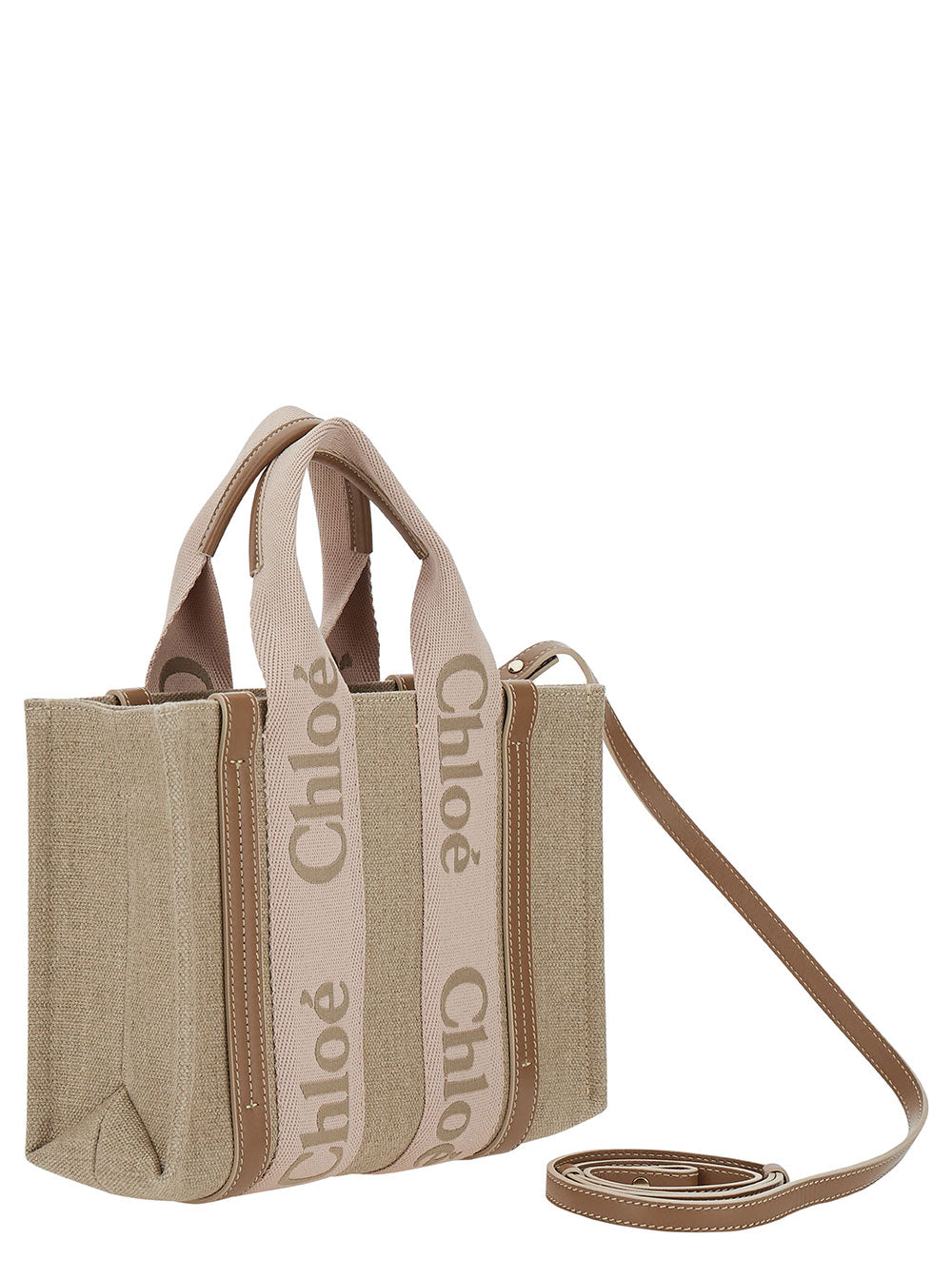 Chloé Women Tote Bag 'Woody Piccola' With Linen Logo Detail Beige Woman CHLOE