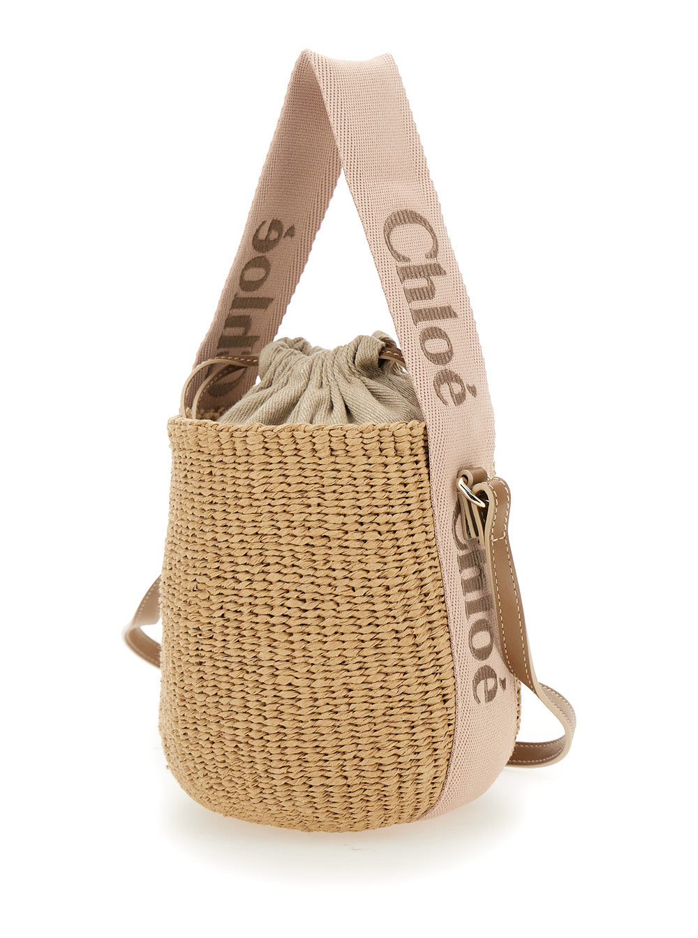 Chloé Women Handbag 'Woody' Small With Drawstring Closure In Raffia Beige Woman CHLOE